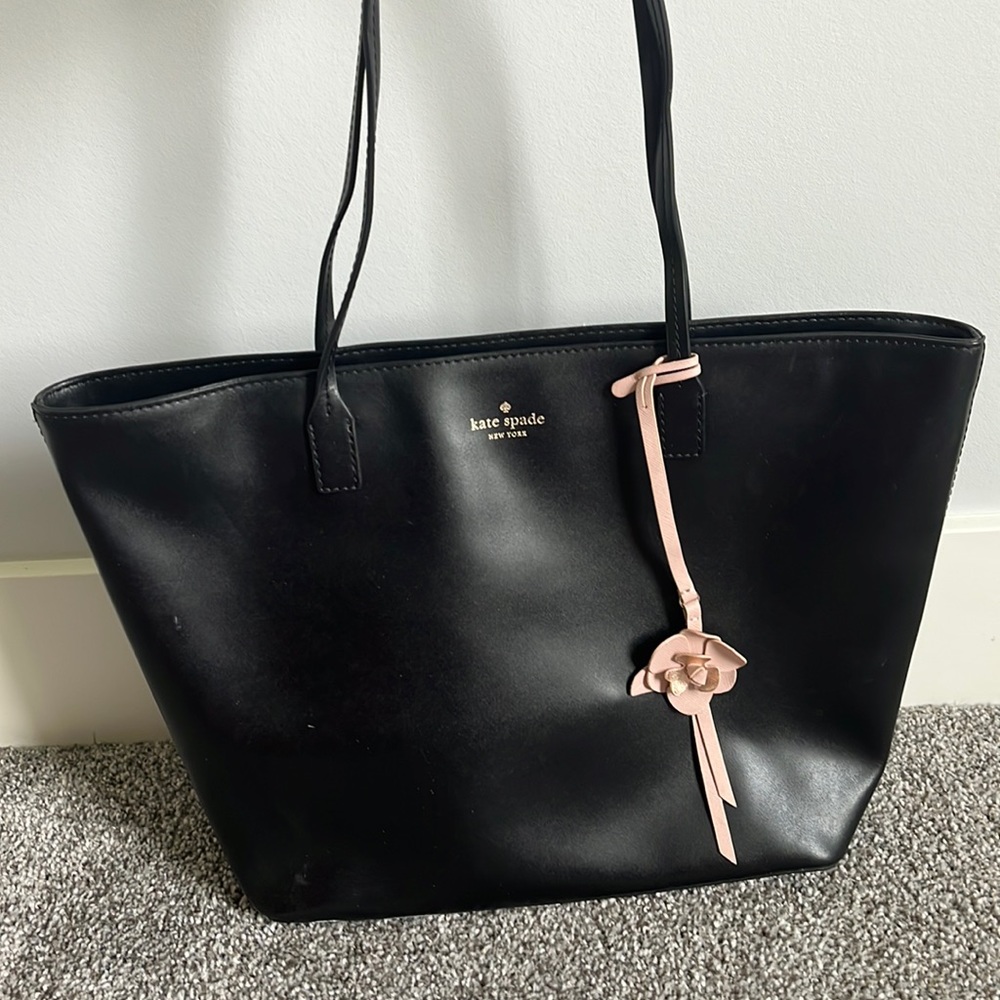 Kate Spade black tote with pink flower accent